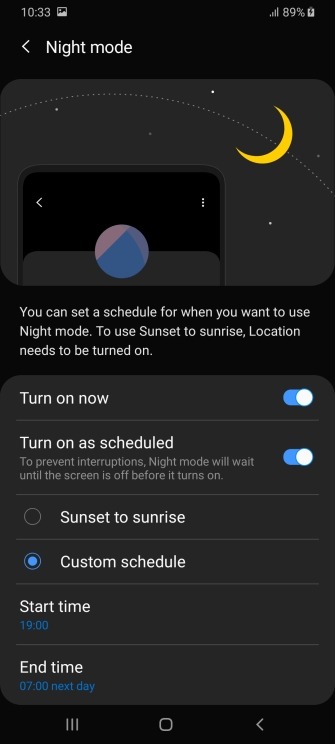 تنظیمات پیشرفته Night mode در گوشی سامسونگ